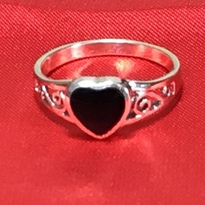 Sterling Silver Black Onyx Heart Ring "NEW"